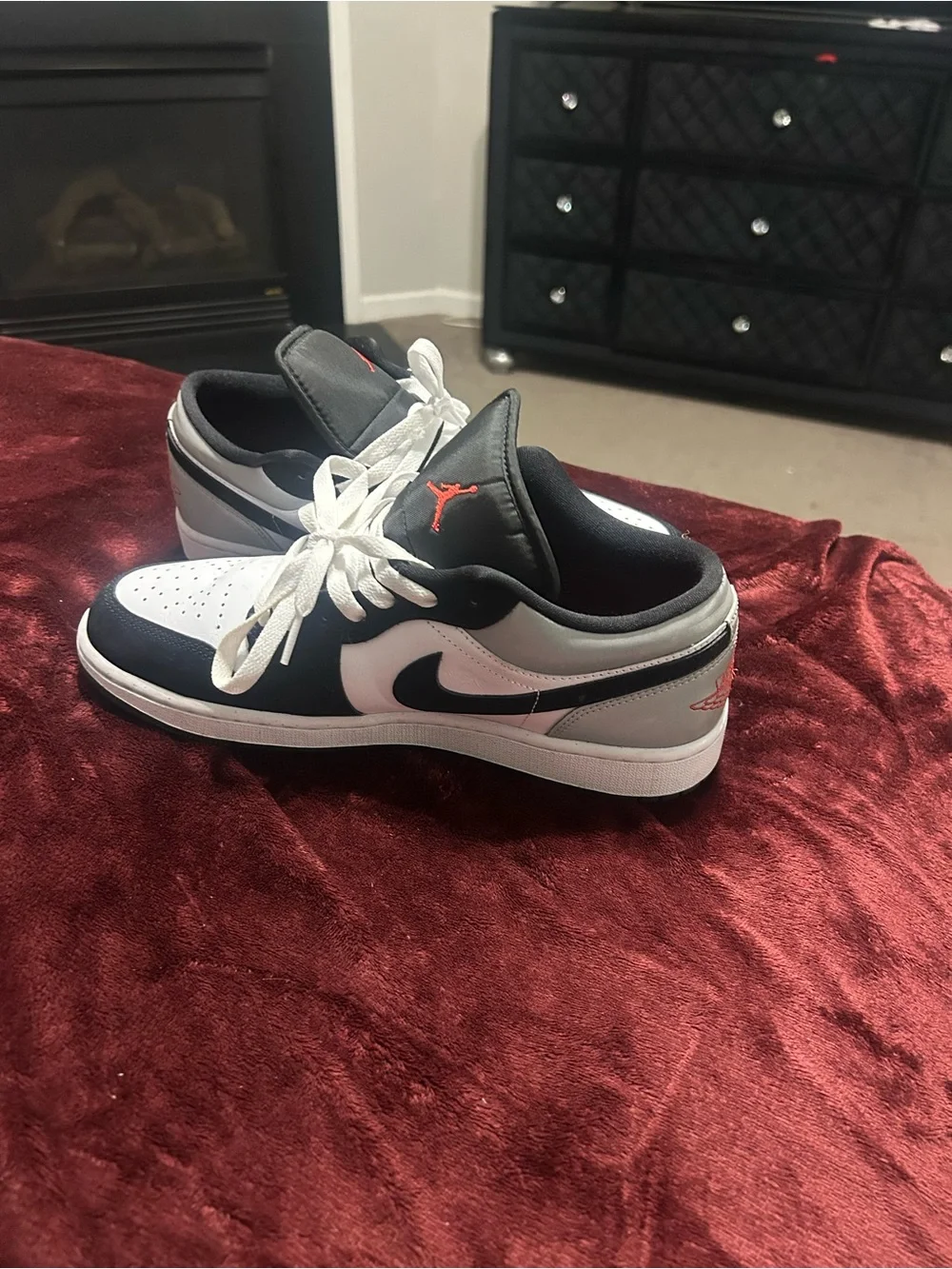Jordan Low-Top Sneakers in White, Black & Red Accent